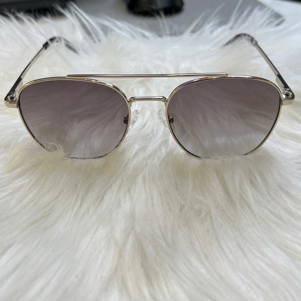 Le Specs Gold Metaphor Aviator Sunglasses with Brown Gradient Lenses - Picture 3 of 6
